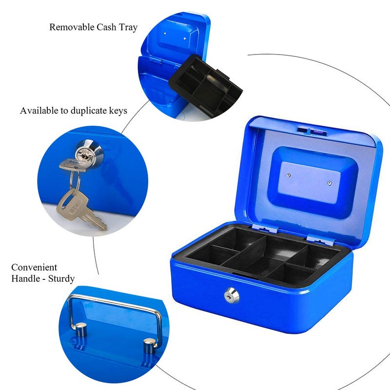 Jssmst Locking Medium Steel Cash Box with Money Tray,Lock Box,Blue - Image 4